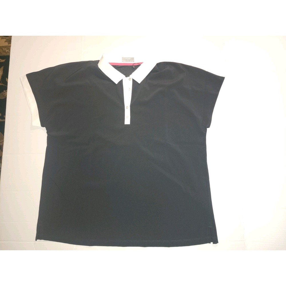 NWT Women's Callaway Golf Polo Shirt Size L Opti Dri Short Sleeve Black Cooling